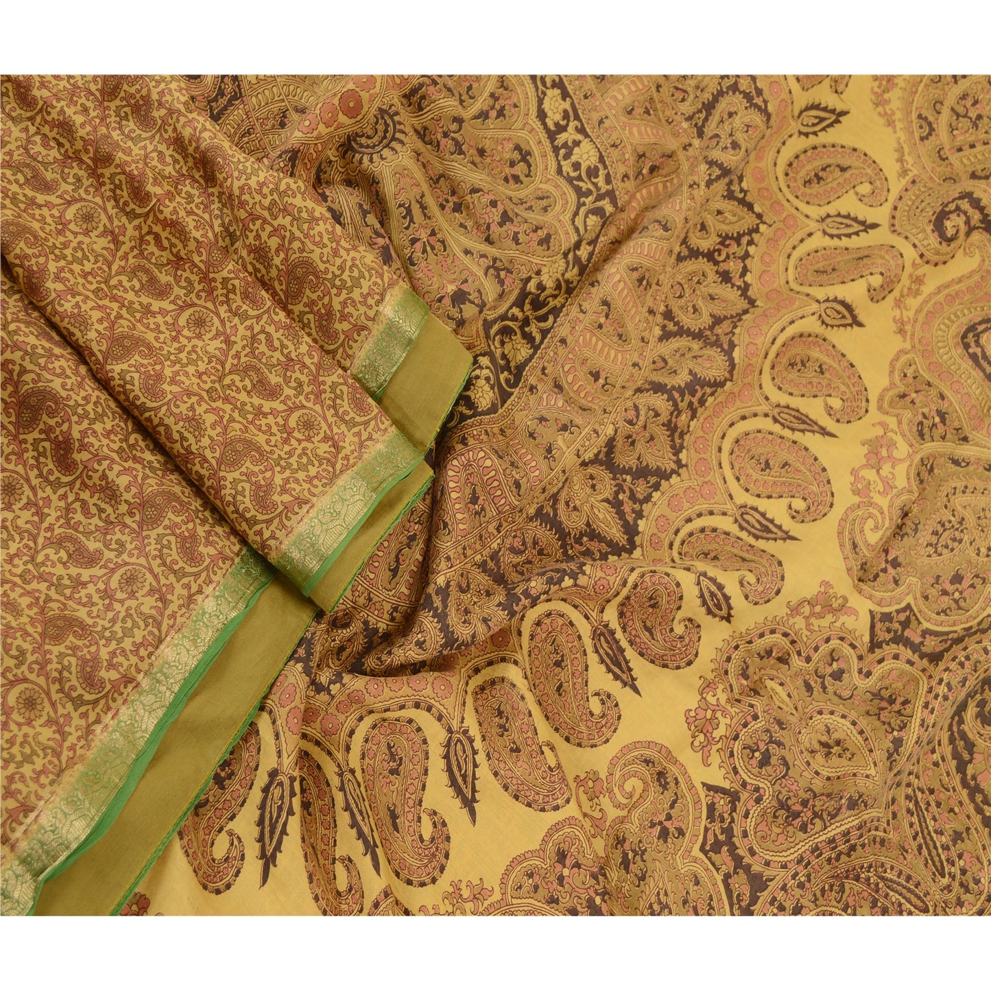 Sanskriti Vintage Sarees Grøn Indisk Ren Silke Trykt Sari Blomster Håndværk Bæredygtigt Stof