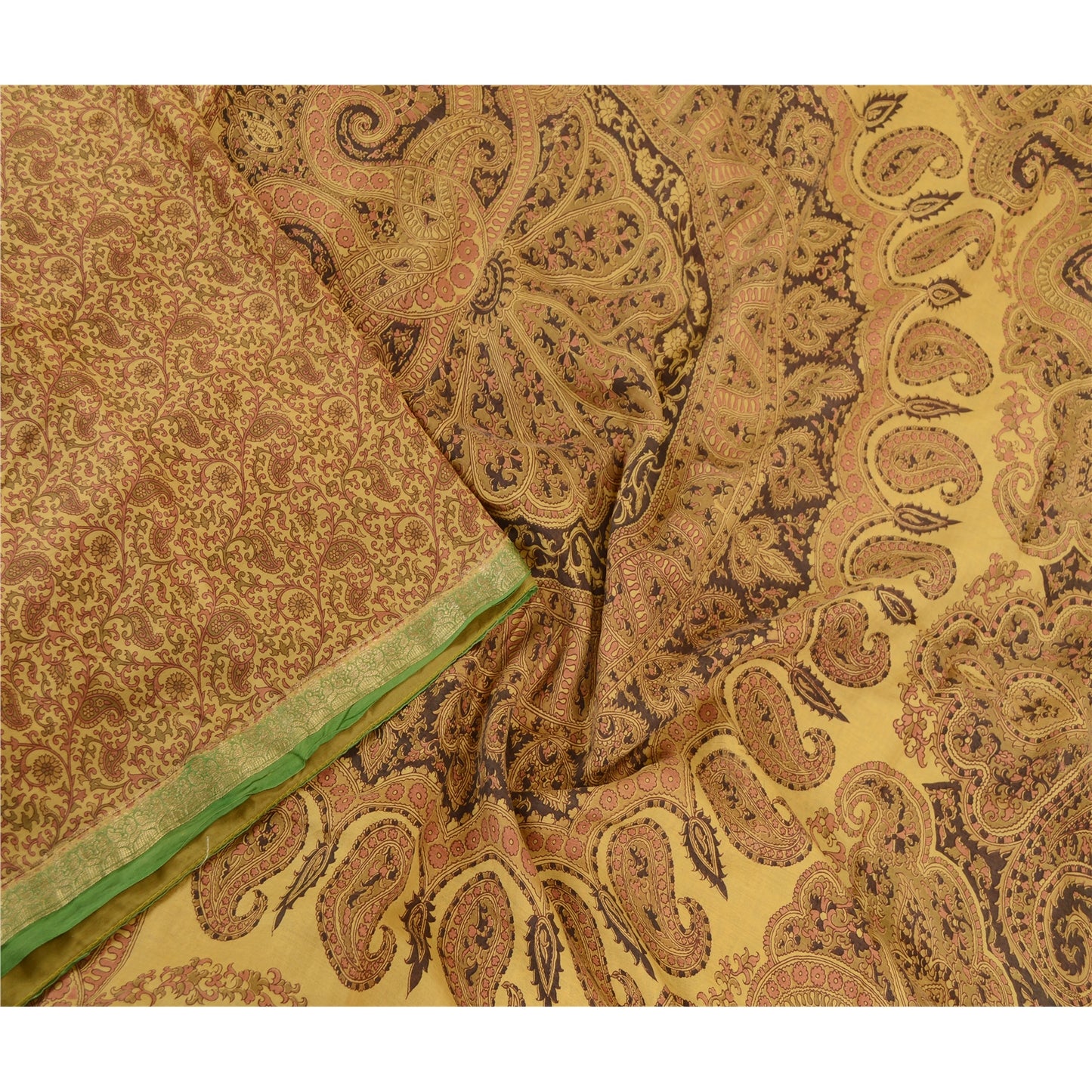 Sanskriti Vintage Sarees Grøn Indisk Ren Silke Trykt Sari Blomster Håndværk Bæredygtigt Stof