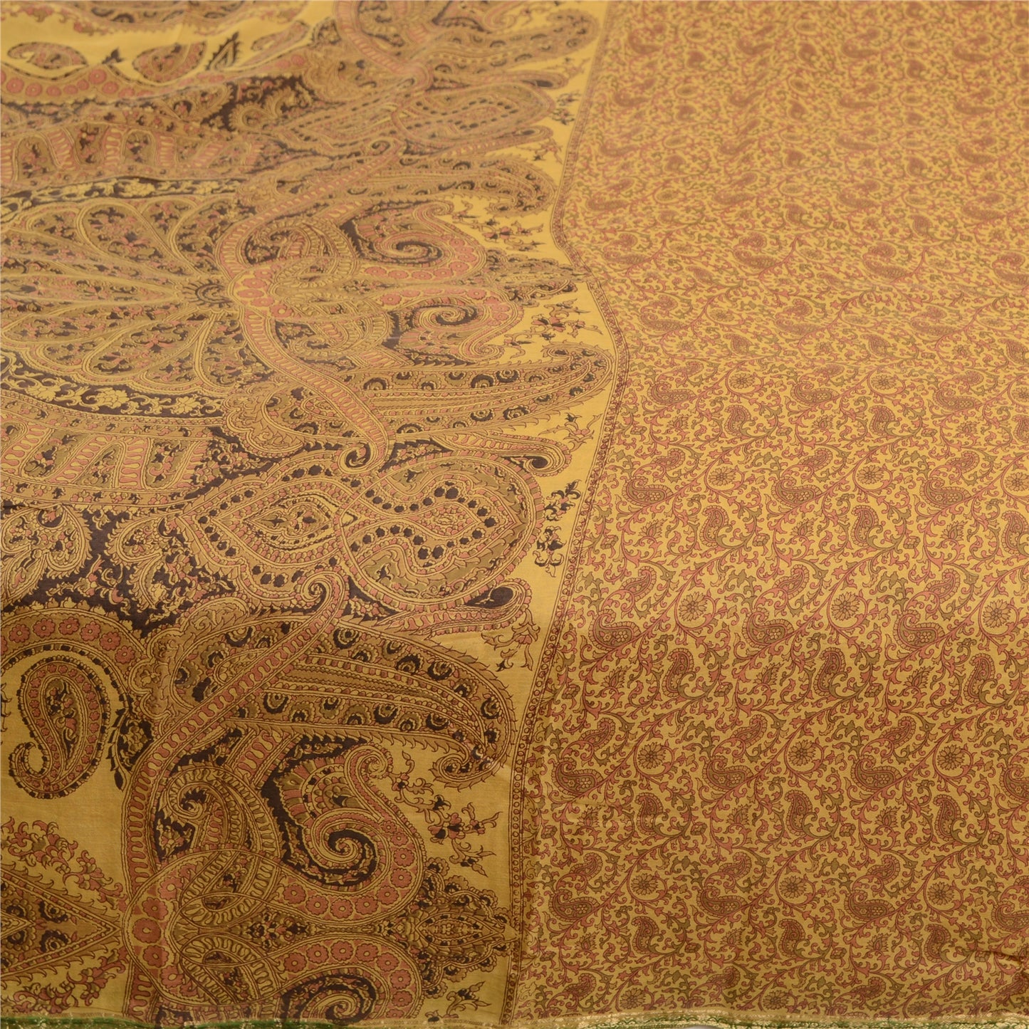 Sanskriti Vintage Sarees Grøn Indisk Ren Silke Trykt Sari Blomster Håndværk Bæredygtigt Stof