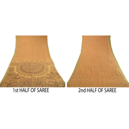 Sanskriti Vintage Sarees Grøn Indisk Ren Silke Trykt Sari Blomster Håndværk Bæredygtigt Stof