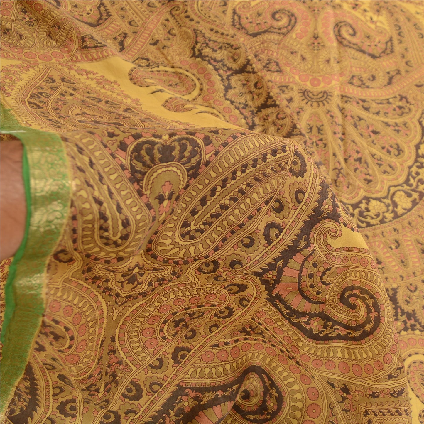 Sanskriti Vintage Sarees Grøn Indisk Ren Silke Trykt Sari Blomster Håndværk Bæredygtigt Stof