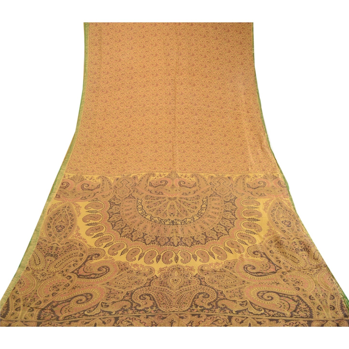 Sanskriti Vintage Sarees Grøn Indisk Ren Silke Trykt Sari Blomster Håndværk Bæredygtigt Stof