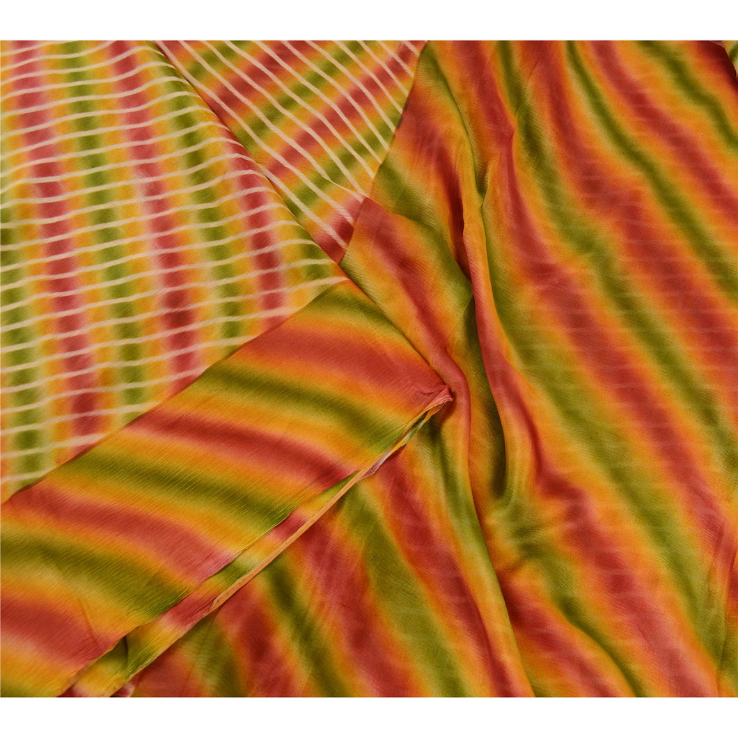 Sanskriti Vintage Sarees Multi Leheria Printed Pure Silk Sari Soft Craft Fabric