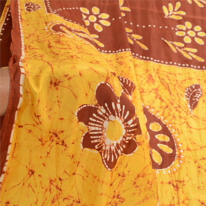 Sanskriti Vintage Sarees Brown Batik Pure Silk Printed Sari Floral Craft Sustainable Fabric