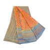 Sanskriti Vintage Sarees Orange 100% Pure Silk Printed Sari Floral Craft Sustainable Fabric