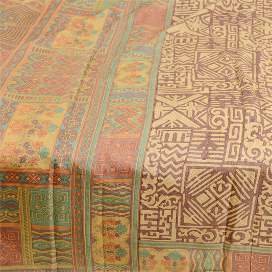 Sanskriti Vintage Sarees Multi Indian Printed Pure Silk Sari 5yd Craft Sustainable Fabric