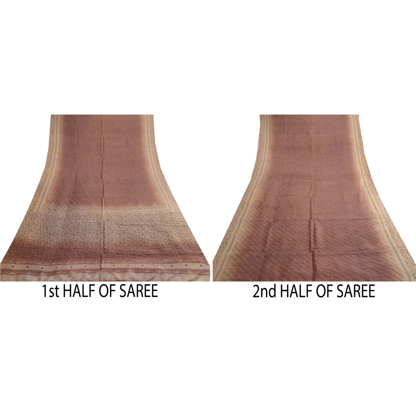 Sanskriti Vintage Sarees Shades of Brown Printed Pure Silk Sari 5yd Craft Sustainable Fabric