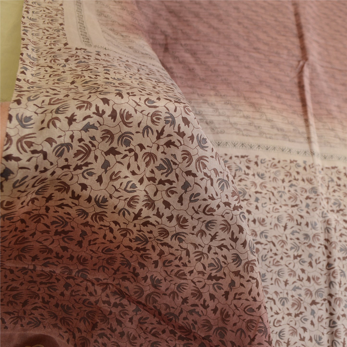 Sanskriti Vintage Sarees Shades of Brown Printed Pure Silk Sari 5yd Craft Sustainable Fabric