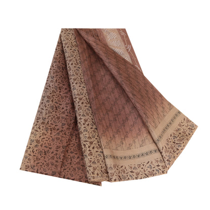 Sanskriti Vintage Sarees Shades of Brown Printed Pure Silk Sari 5yd Craft Sustainable Fabric
