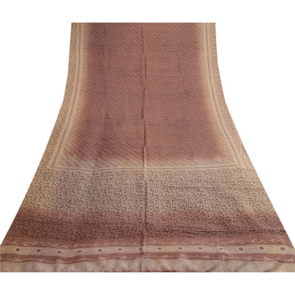 Sanskriti Vintage Sarees Shades of Brown Printed Pure Silk Sari 5yd Craft Sustainable Fabric