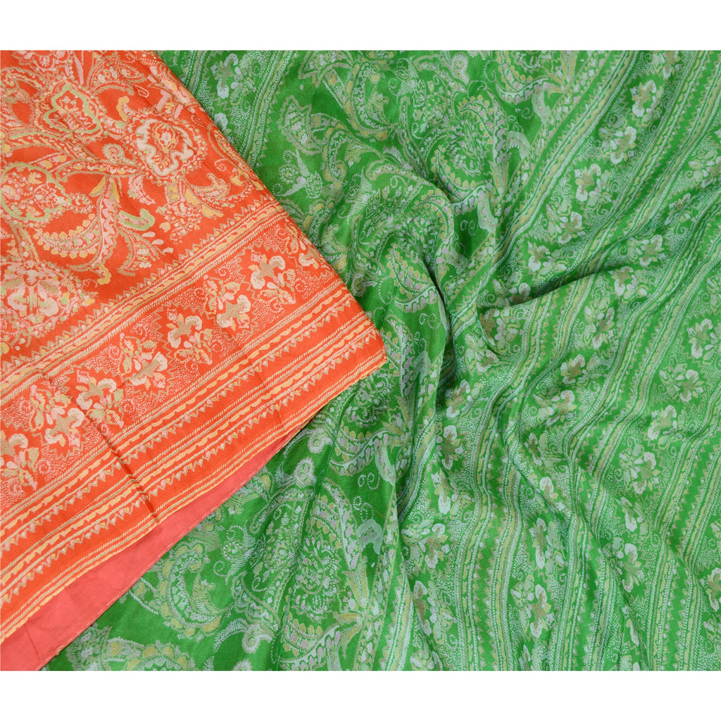 Sanskriti Vintage Sarees Red Indian Printed Pure Silk Sari Soft 5yd Craft Sustainable Fabric