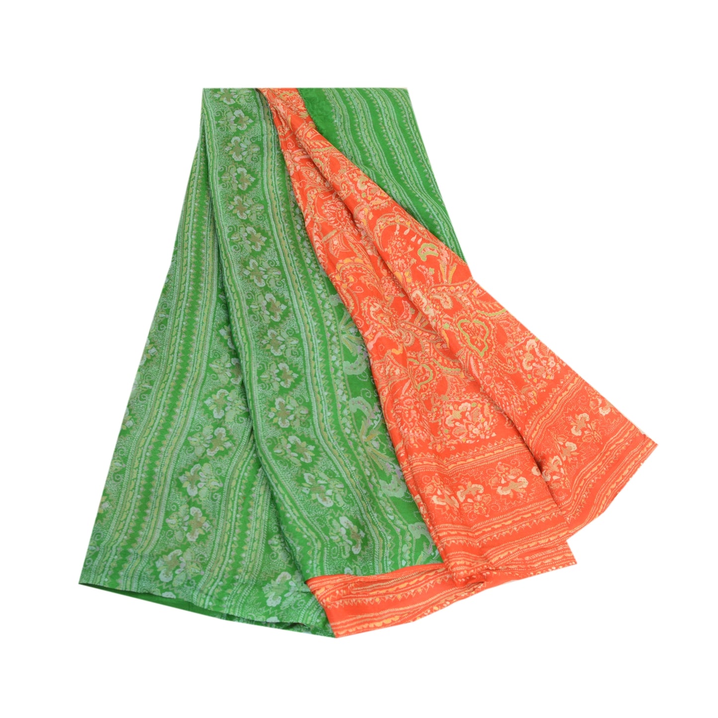 Sanskriti Vintage Sarees Red Indian Printed Pure Silk Sari Soft 5yd Craft Sustainable Fabric