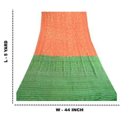 Sanskriti Vintage Sarees Red Indian Printed Pure Silk Sari Soft 5yd Craft Sustainable Fabric