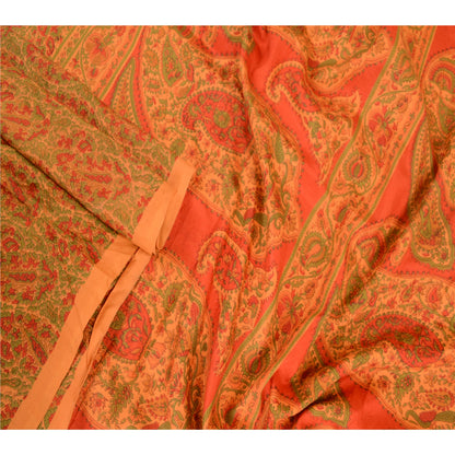 Sanskriti Vintage Sarees From India Orange Pure Silk Printed Sari Craft Sustainable Fabric