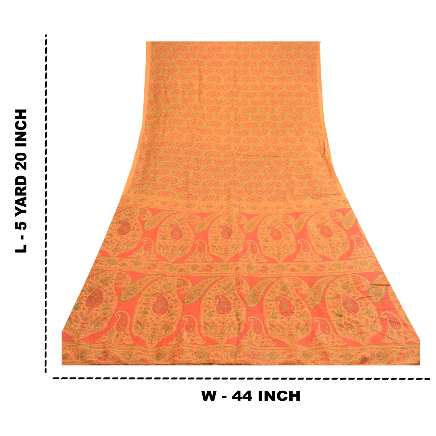 Sanskriti Vintage Sarees From India Orange Pure Silk Printed Sari Craft Sustainable Fabric