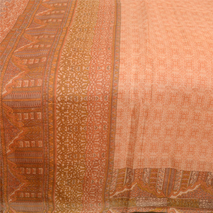 Sanskriti Vintage Sarees Peach Indian Printed Pure Silk Sari Soft Craft Sustainable Fabric