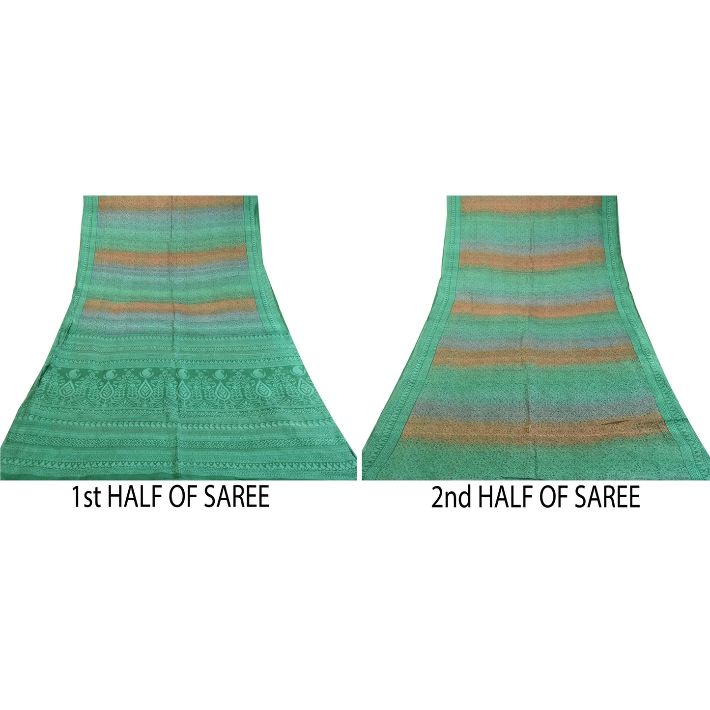 Sanskriti Vintage Sarees Green Pure Silk Printed Sari Floral Soft Craft Sustainable Fabric