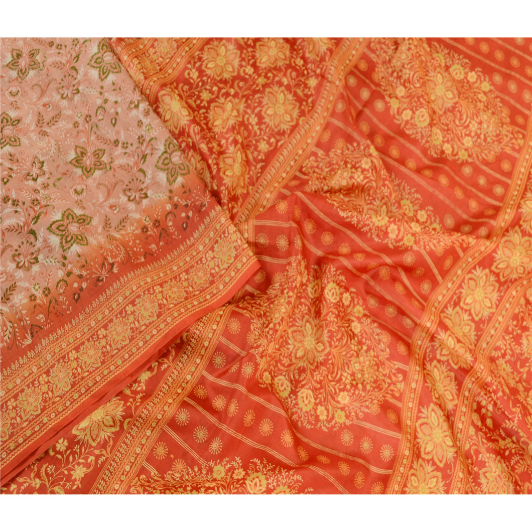 Sanskriti Vintage Sarees From India Pink Pure Silk Printed Sari 5yd Craft Fabric