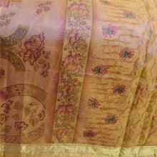 Load image into Gallery viewer, Sanskriti Vintage Sarees Pink Pure Silk Printed Zari Border Sari Craft Fabric
