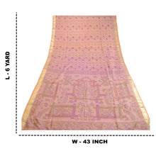Load image into Gallery viewer, Sanskriti Vintage Sarees Pink Pure Silk Printed Zari Border Sari Craft Fabric
