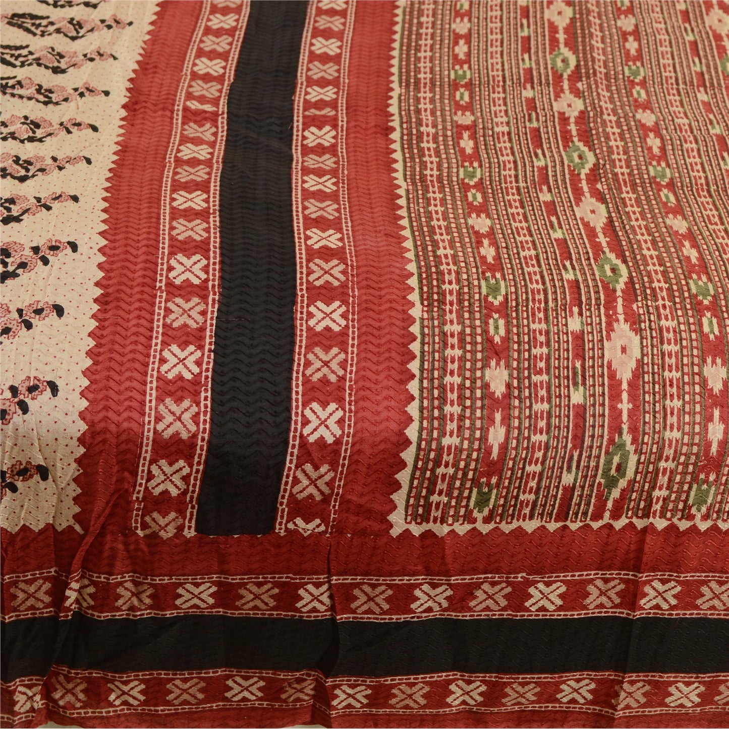 Sanskriti Vintage Sarees Red 100% Pure Silk Printed Woven Sari Soft Craft Sustainable Fabric