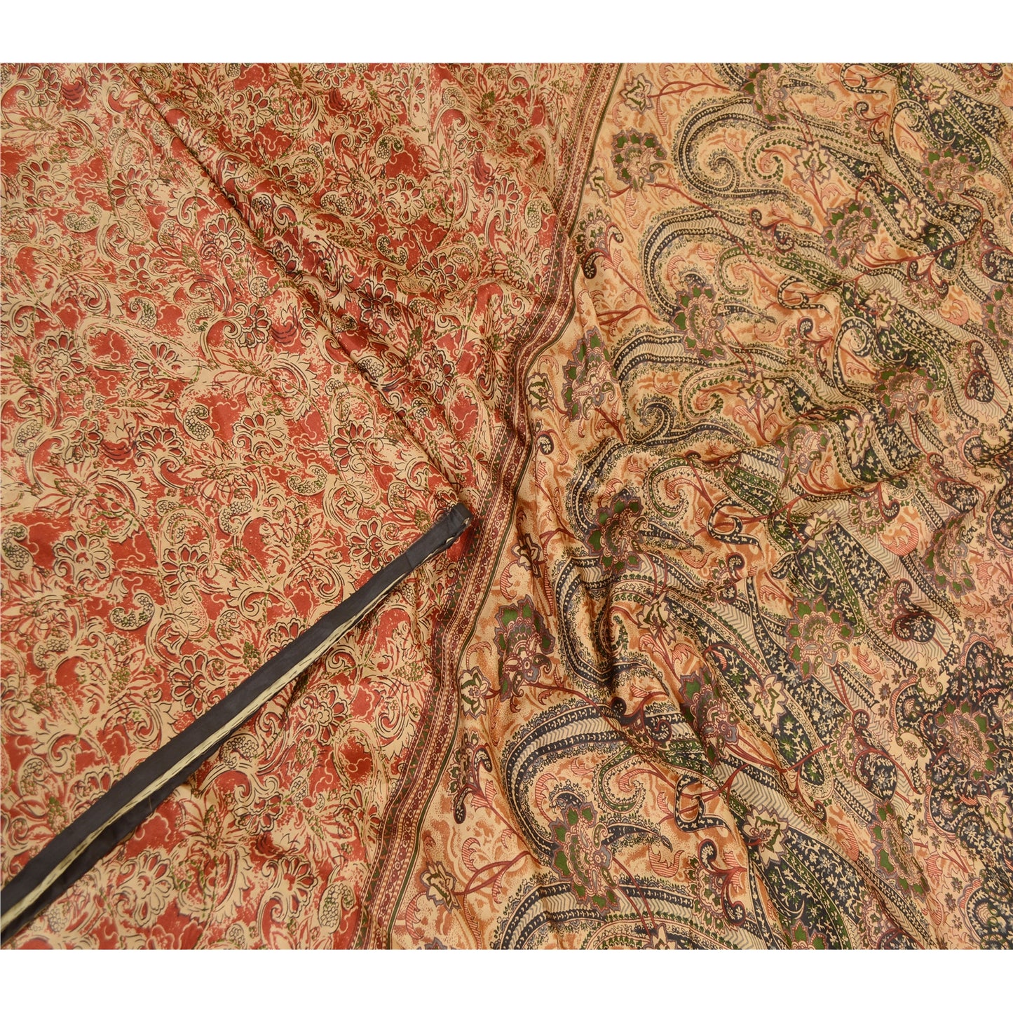 Sanskriti Vintage Sarees Red Indian Printed Pure Silk Sari Soft 5yd Craft Sustainable Fabric