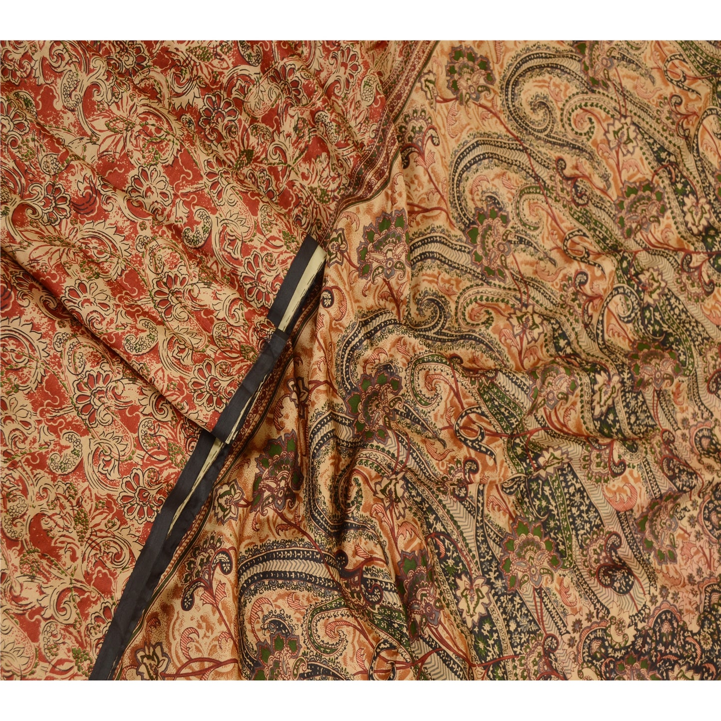 Sanskriti Vintage Sarees Red Indian Printed Pure Silk Sari Soft 5yd Craft Sustainable Fabric