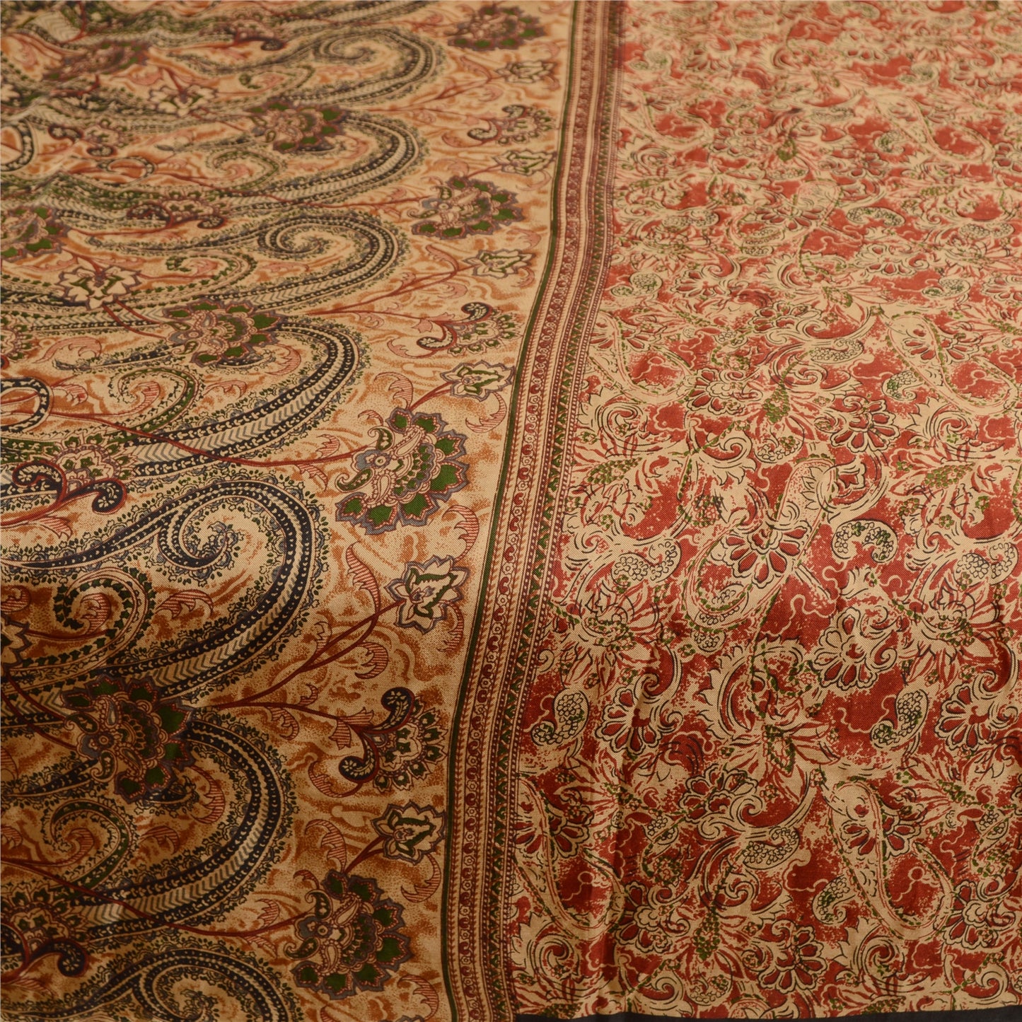 Sanskriti Vintage Sarees Red Indian Printed Pure Silk Sari Soft 5yd Craft Sustainable Fabric