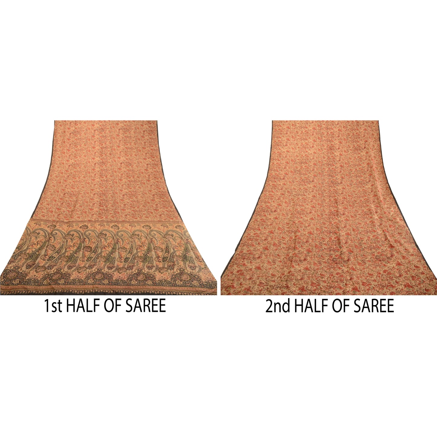 Sanskriti Vintage Sarees Red Indian Printed Pure Silk Sari Soft 5yd Craft Sustainable Fabric