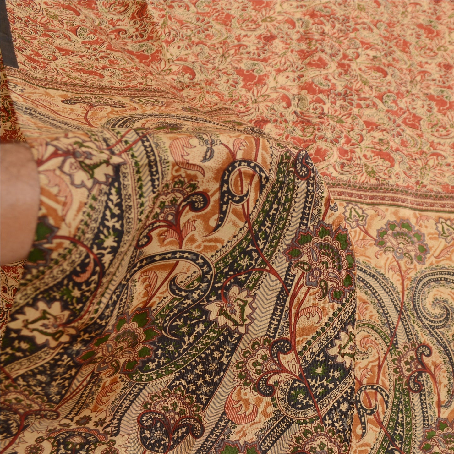 Sanskriti Vintage Sarees Red Indian Printed Pure Silk Sari Soft 5yd Craft Sustainable Fabric