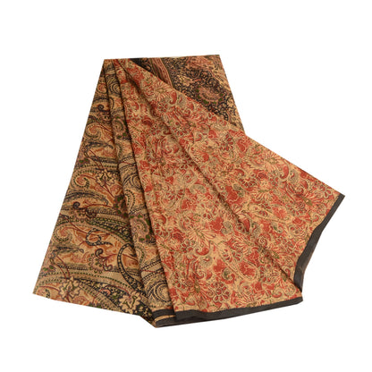 Sanskriti Vintage Sarees Red Indian Printed Pure Silk Sari Soft 5yd Craft Sustainable Fabric