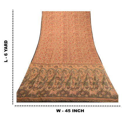 Sanskriti Vintage Sarees Red Indian Printed Pure Silk Sari Soft 5yd Craft Sustainable Fabric