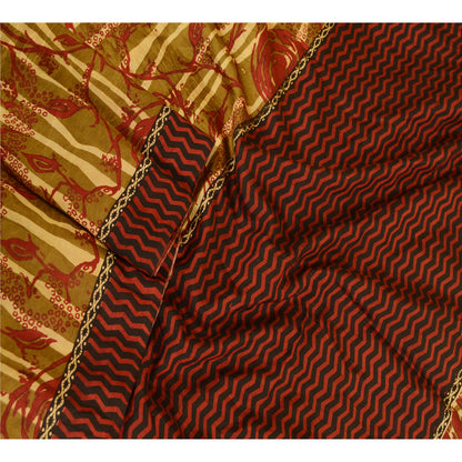 Sanskriti Vintage Sarees Indian Green Printed Pure Silk Sari Soft Craft Sustainable Fabric