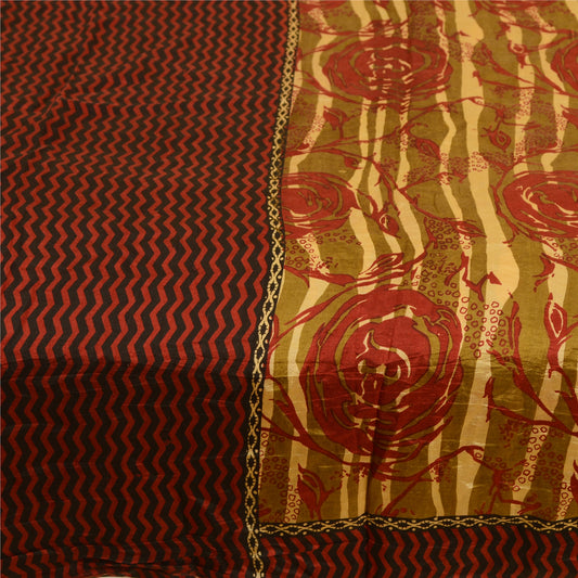 Sanskriti Vintage Sarees Indian Green Printed Pure Silk Sari Soft Craft Sustainable Fabric