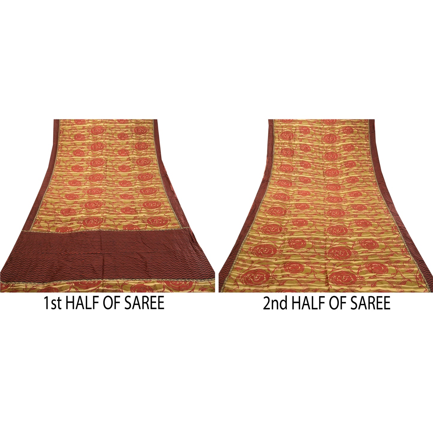 Sanskriti Vintage Sarees Indian Green Printed Pure Silk Sari Soft Craft Sustainable Fabric