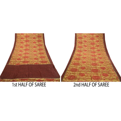 Sanskriti Vintage Sarees Indian Green Printed Pure Silk Sari Soft Craft Sustainable Fabric