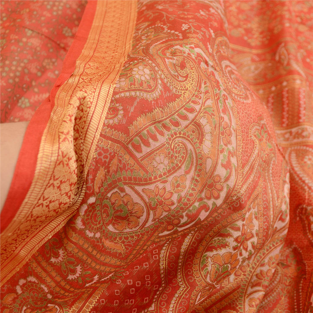Sanskriti Vintage Sarees Red From India Printed Pure Silk Sari Soft Craft Fabric