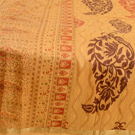 Sanskriti Vintage Sarees Yellow Pure Silk Block Printed Sari Floral Craft Sustainable Fabric