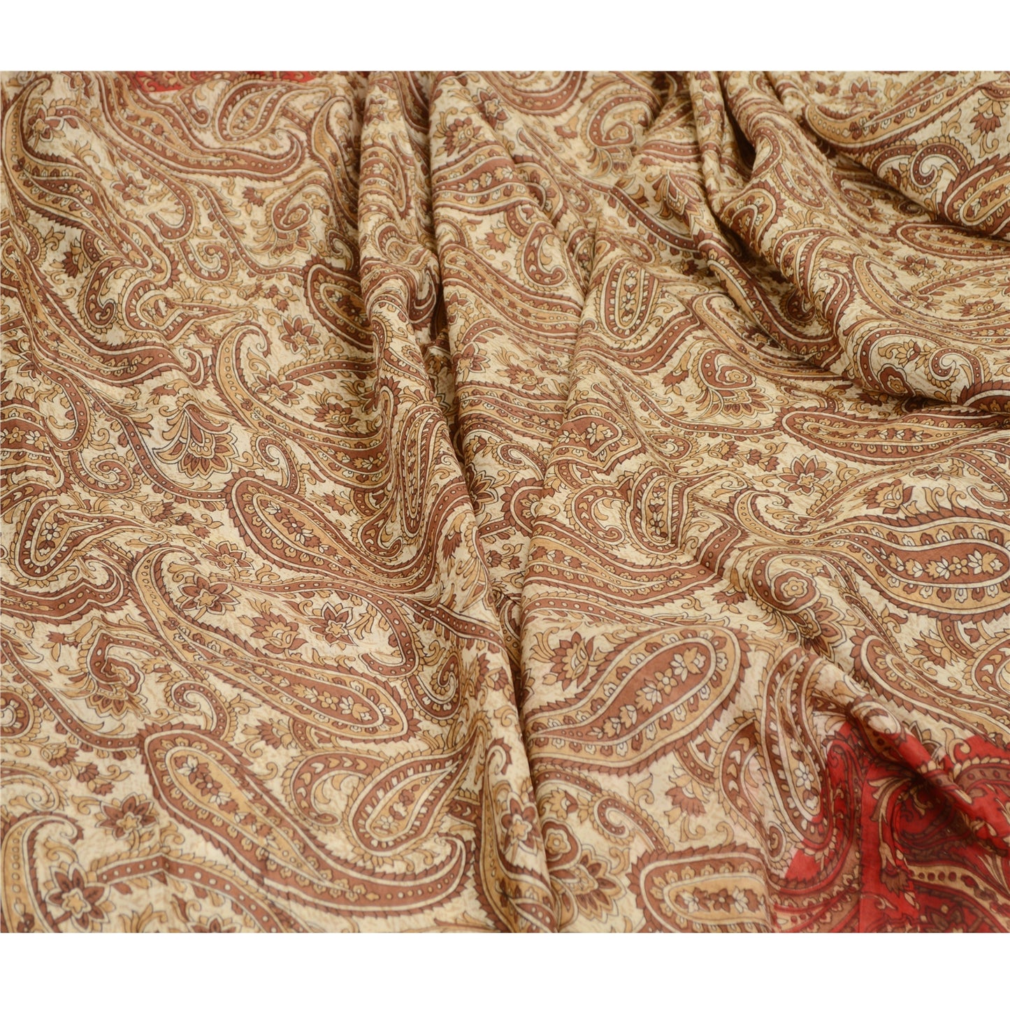 Sanskriti Vintage Sarees Brown 100% Pure Silk Printed Sari Floral Craft Sustainable Fabric
