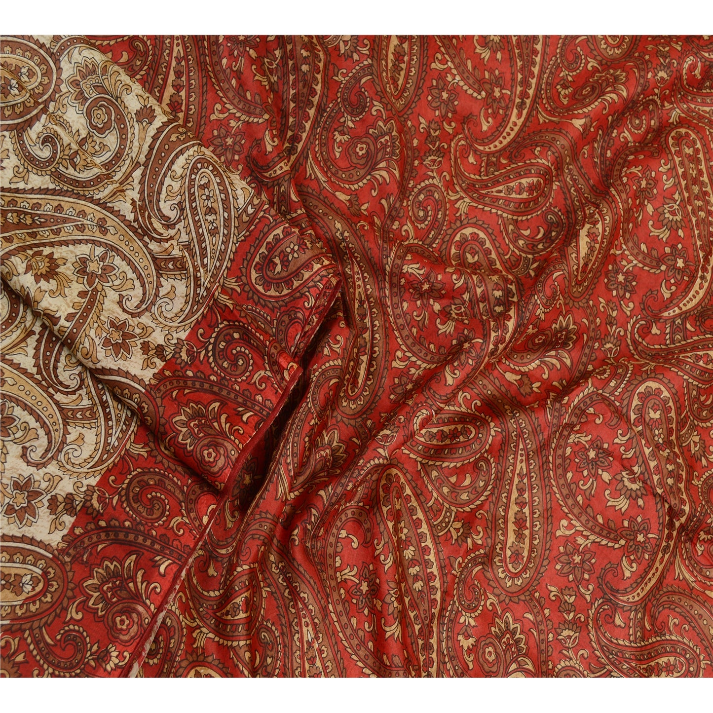 Sanskriti Vintage Sarees Brown 100% Pure Silk Printed Sari Floral Craft Sustainable Fabric