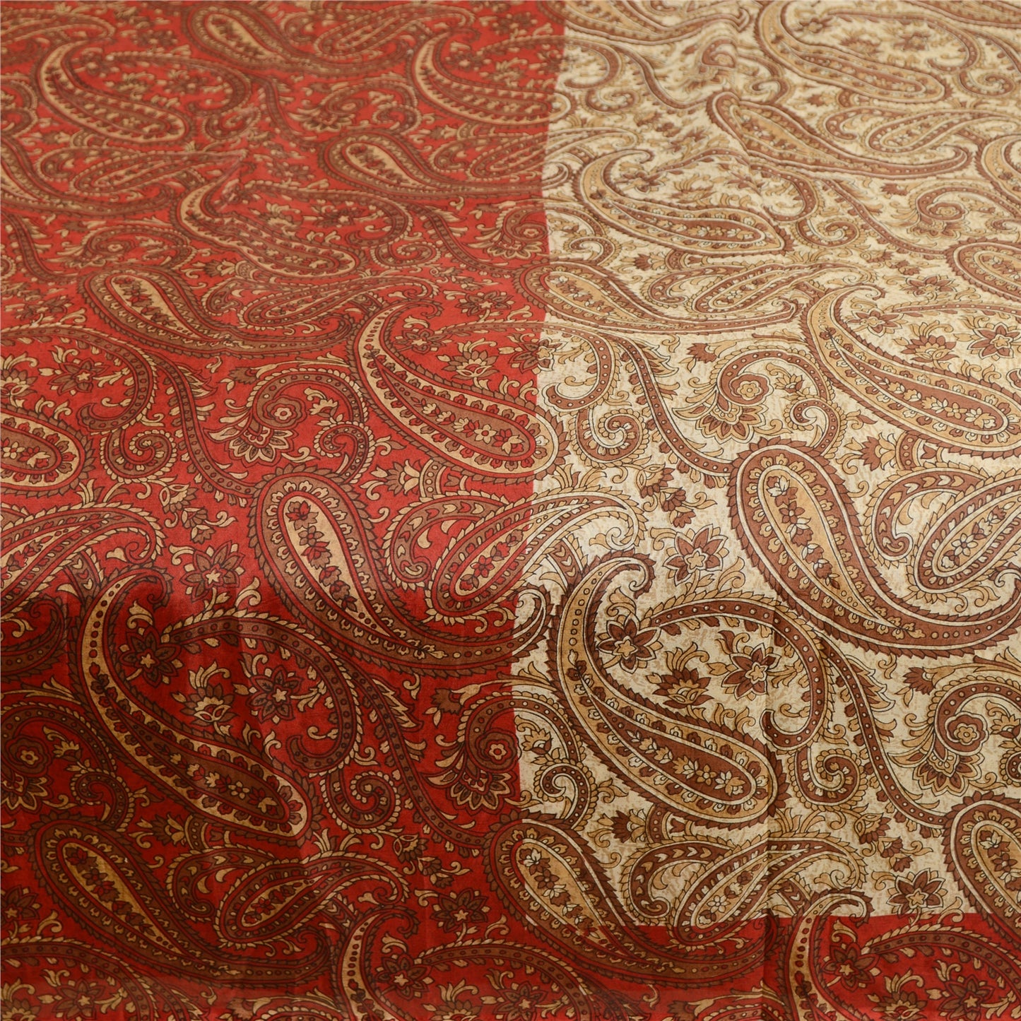 Sanskriti Vintage Sarees Brown 100% Pure Silk Printed Sari Floral Craft Sustainable Fabric