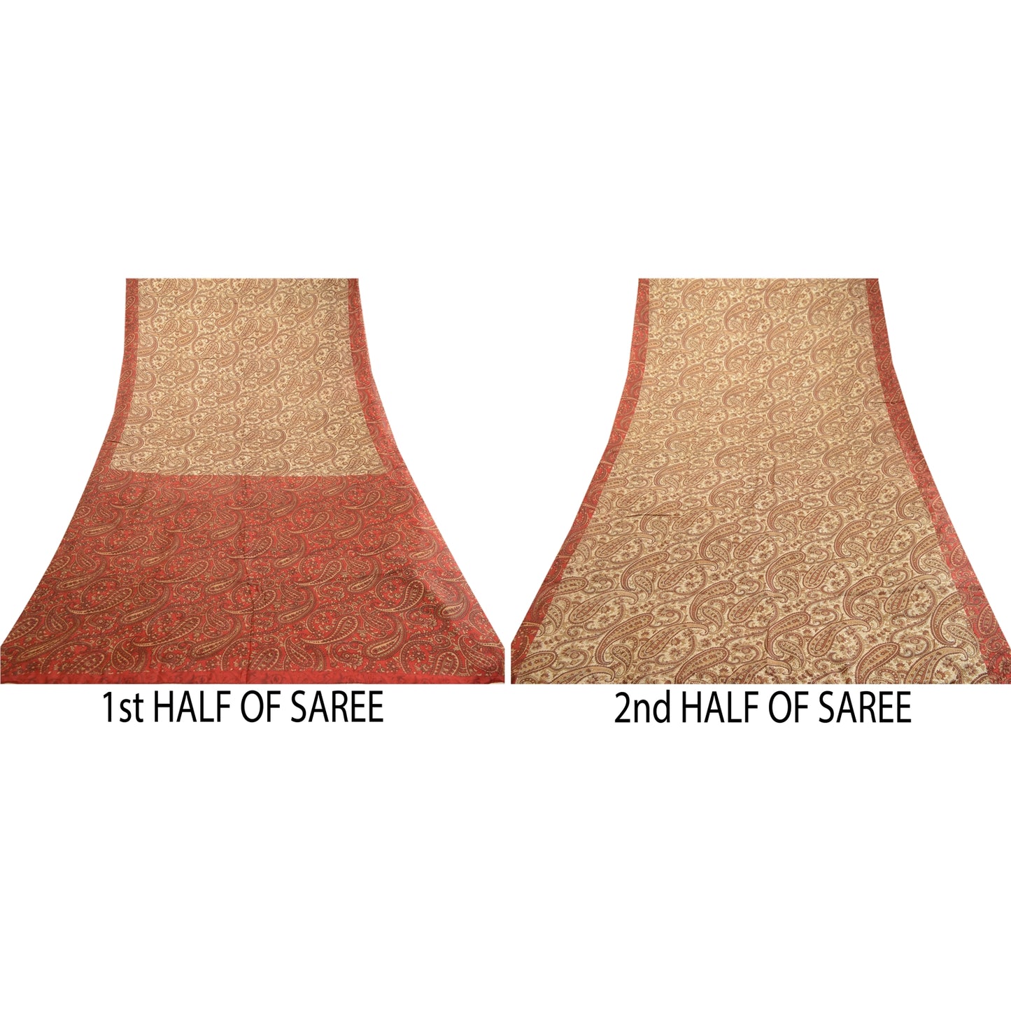 Sanskriti Vintage Sarees Brown 100% Pure Silk Printed Sari Floral Craft Sustainable Fabric