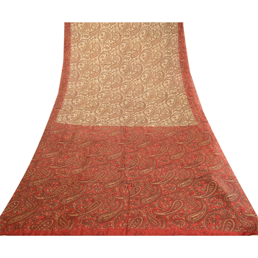 Sanskriti Vintage Sarees Brown 100% Pure Silk Printed Sari Floral Craft Sustainable Fabric