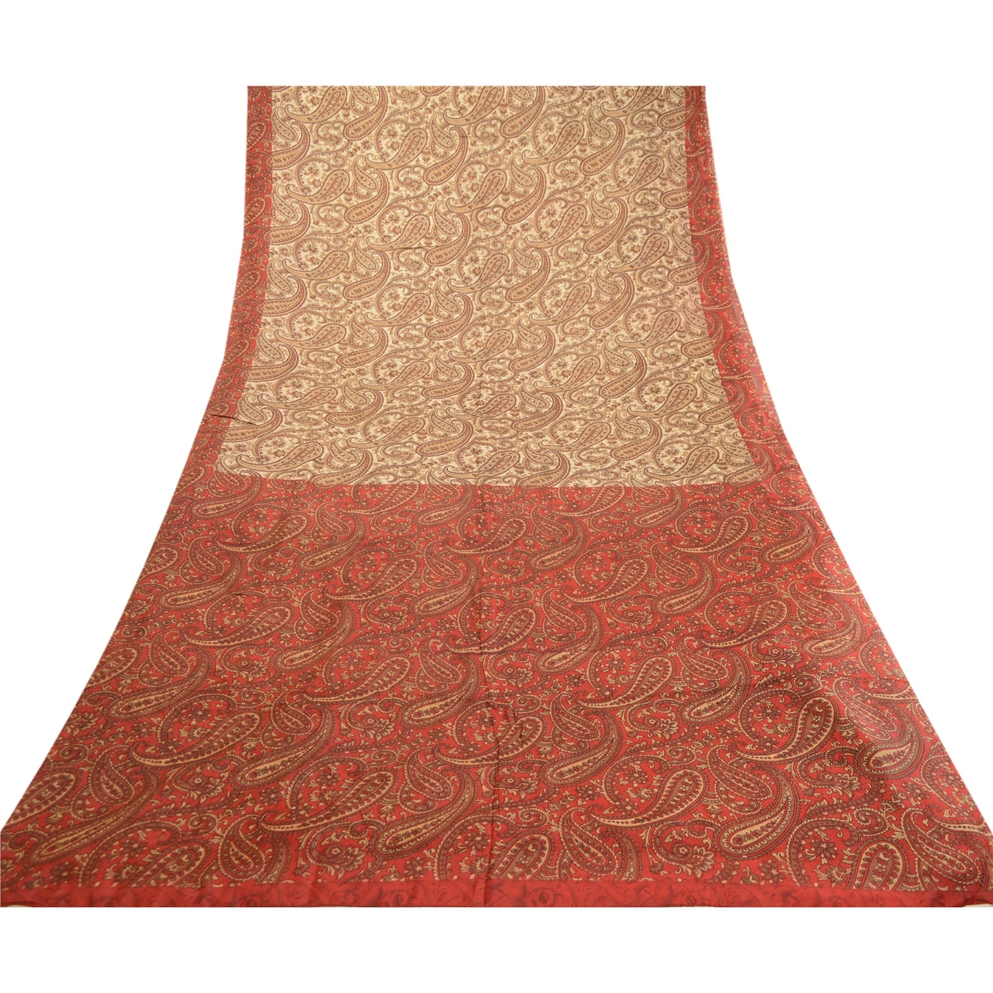 Sanskriti Vintage Sarees Brown 100% Pure Silk Printed Sari Floral Craft Sustainable Fabric