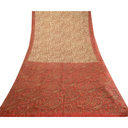 Sanskriti Vintage Sarees Brown 100% Pure Silk Printed Sari Floral Craft Sustainable Fabric