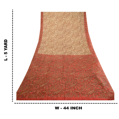 Sanskriti Vintage Sarees Brown 100% Pure Silk Printed Sari Floral Craft Sustainable Fabric