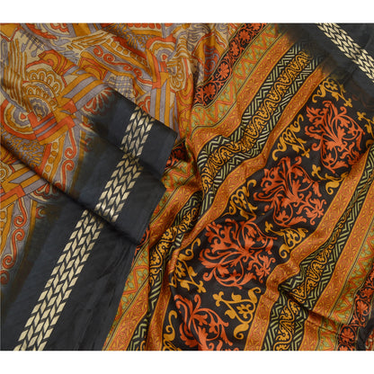 Sanskriti Vintage Saree Orange 100% Pure Silk Sarees: Printed Floral Fabric, 5 Yards Floral Design- Dresses, Kaftans, Skirts, Tops,