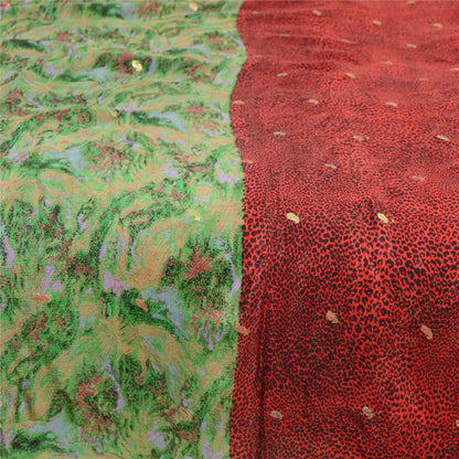 Sanskriti Vintage Sarees Red Pure Chinon Silk Printed Woven Sari Craft Sustainable Fabric