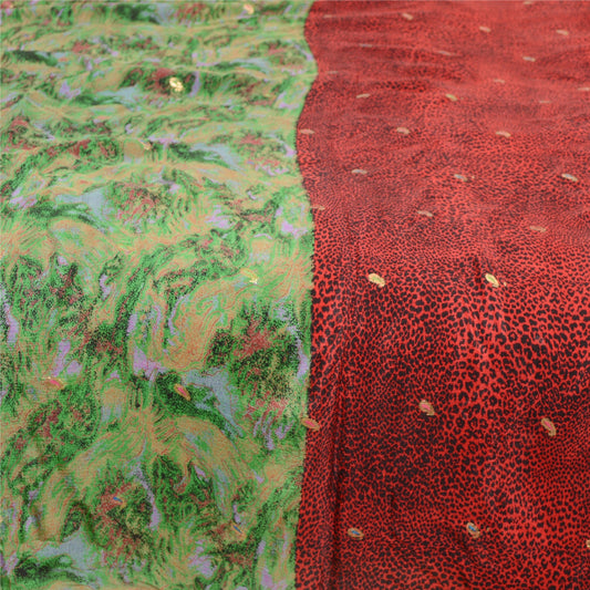 Санскритские винтажные сари из чистого красного шелка шинон с принтом, тканое сари из экологически чистой ткани