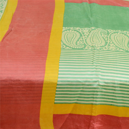 Sanskriti Vintage Green Sarees 100% Pure Silk Printed Sari Craft 5 Yard Sustainable Fabric